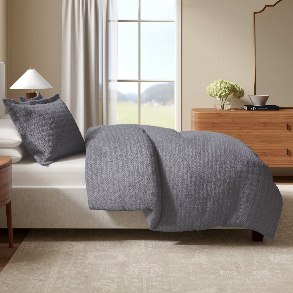 100% Cotton Honeycomb Waffle Duvet Set - Mattea Collection in Denim Blue - Duvet photo