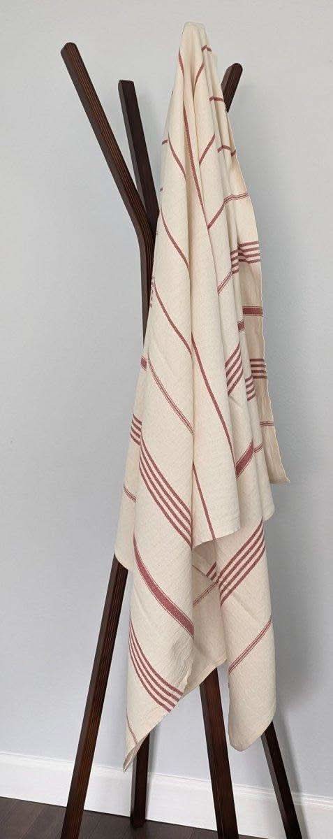 Horizon Stripe Turkish Cotton Towel Collection - Sand-Repelling, Quick-Drying, Tassel-Free, 39”x70” in Dusty Red - Towel photo