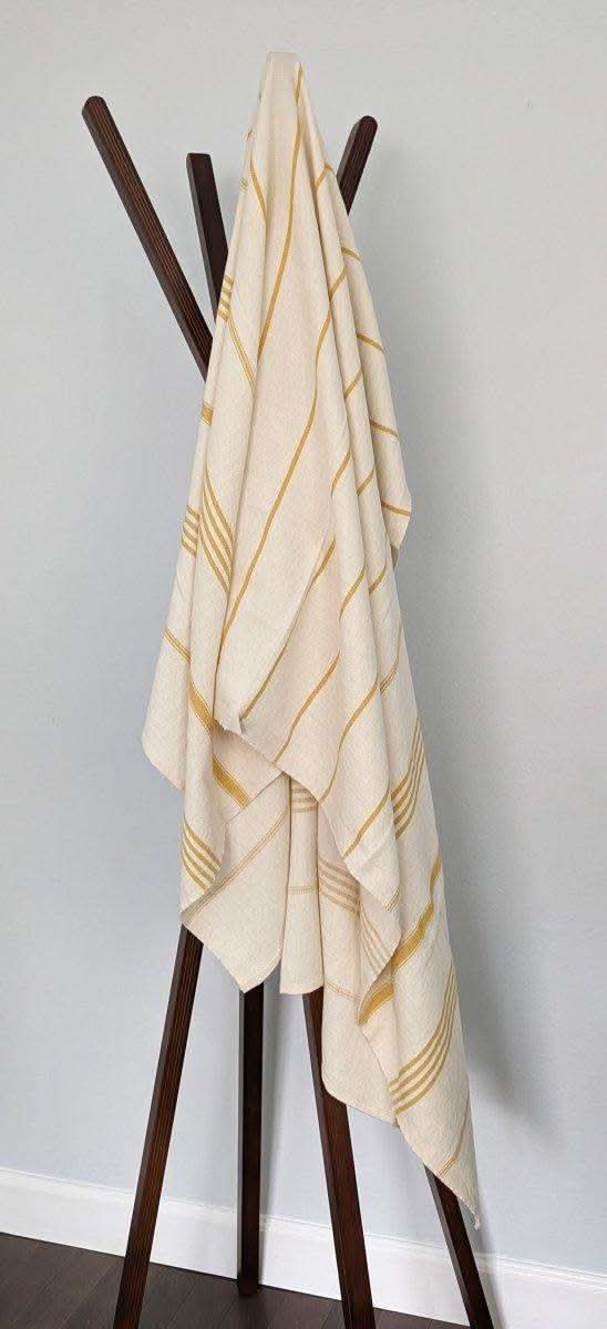 Horizon Stripe Turkish Cotton Towel Collection - Sand-Repelling, Quick-Drying, Tassel-Free, 39”x70” in Yellow - Towel photo