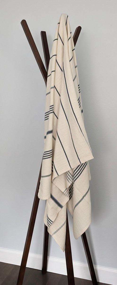 Horizon Stripe Turkish Cotton Towel Collection - Sand-Repelling, Quick-Drying, Tassel-Free, 39”x70” in Navy - Towel photo