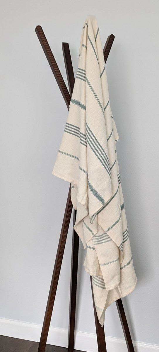 Horizon Stripe Turkish Cotton Towel Collection - Sand-Repelling, Quick-Drying, Tassel-Free, 39”x70” in Green - Towel photo