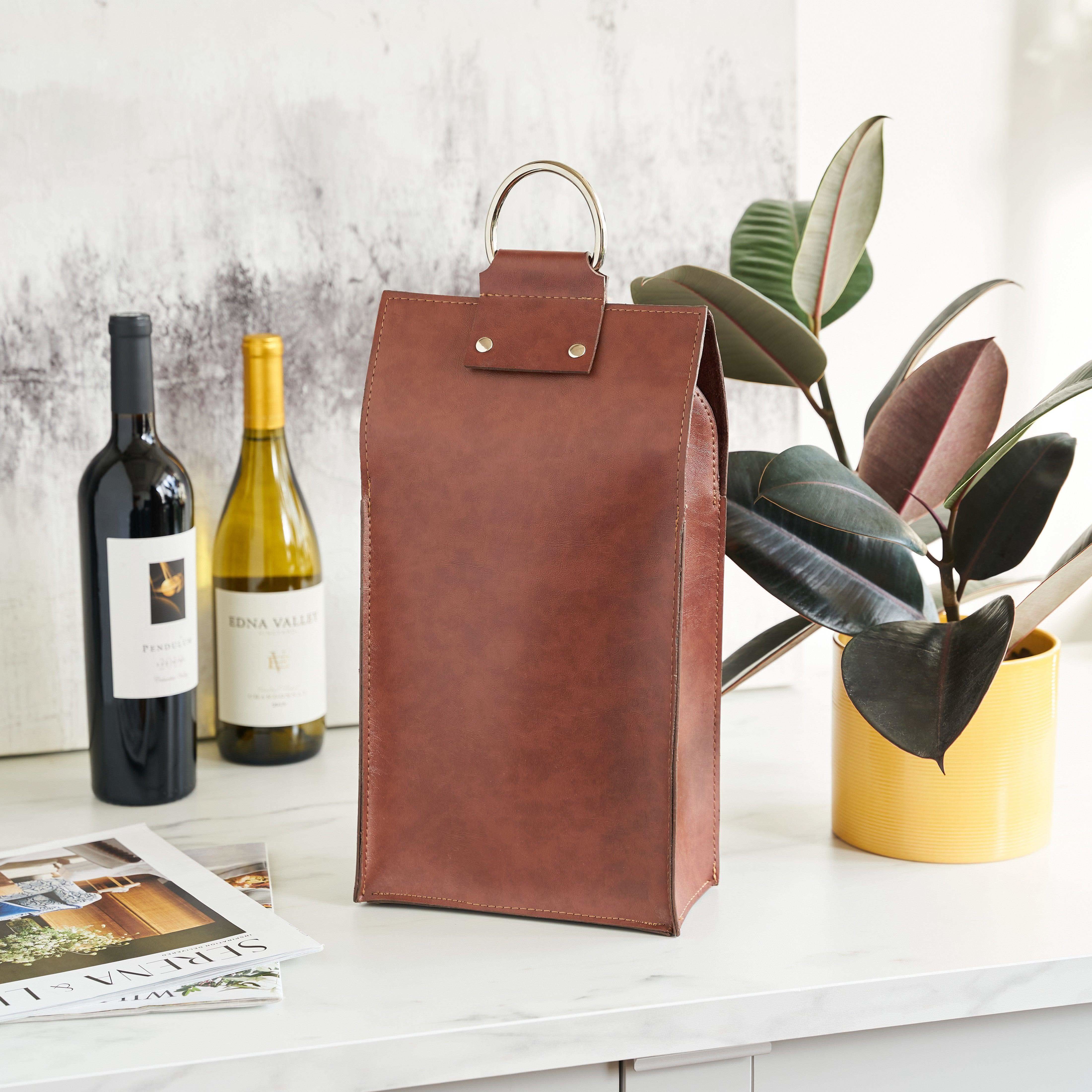 Viski Faux Leather Double-Bottle Wine Tote - SwagglyLife Home & Fashion Viski Faux Leather Double-Bottle Wine Tote - SwagglyLife Home & Fashion