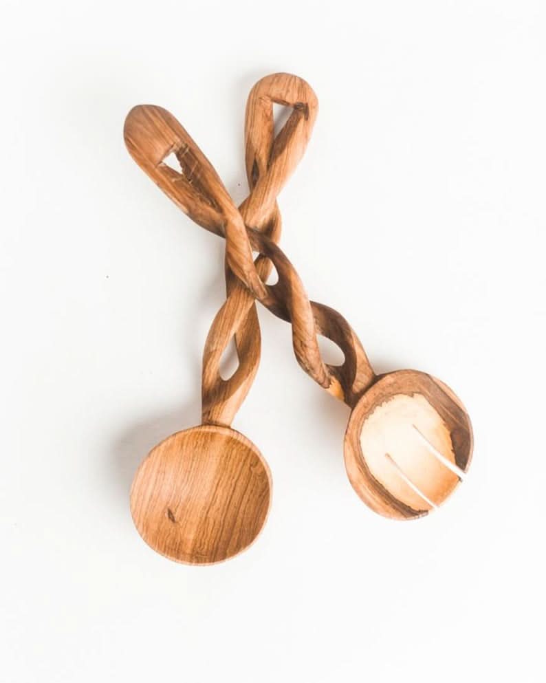Olive Wood Spiral Salad Servers -