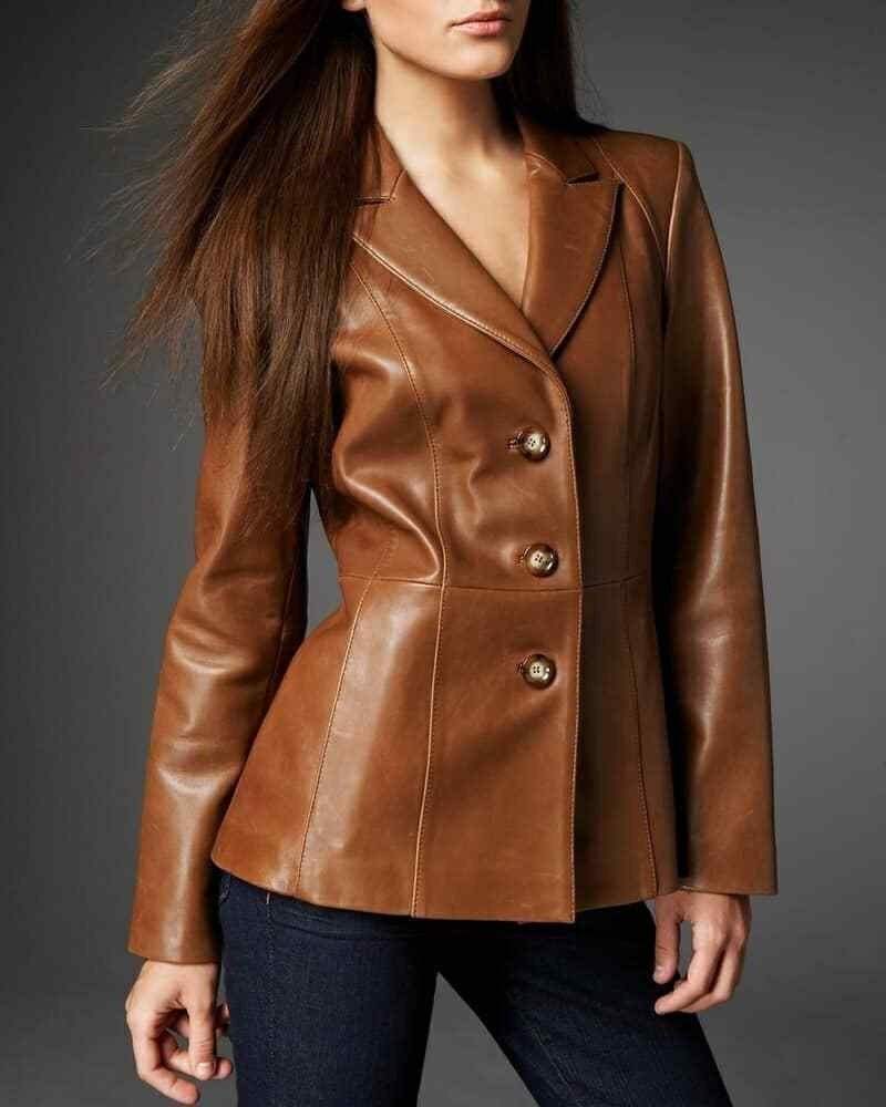 Brown 100% Real Leather Korean Style Slim Fit Women's Blazer - SwagglyLife Home & Fashion Brown 100% Real Leather Korean Style Slim Fit Women's Blazer - SwagglyLife Home & Fashion