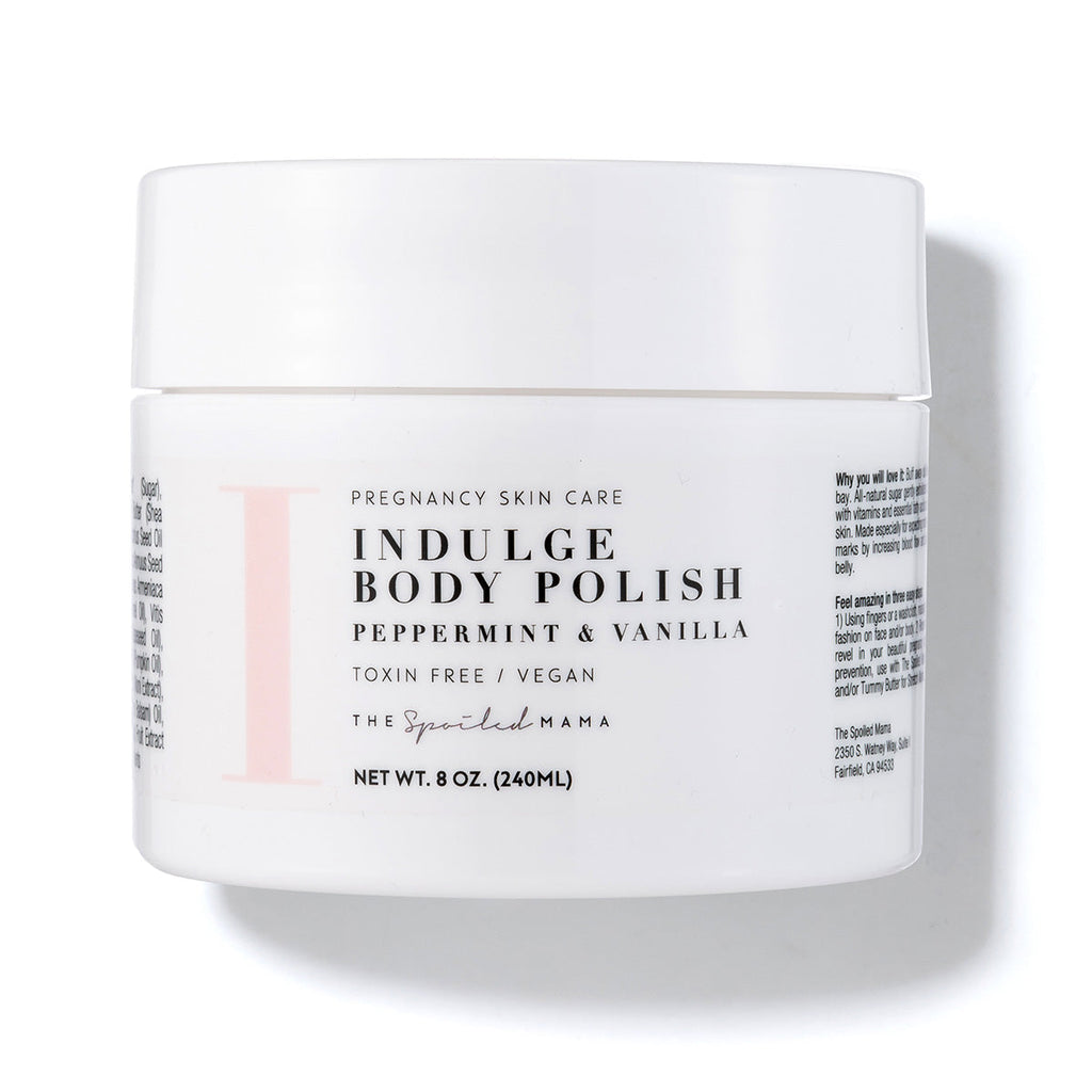 The Spoiled Mama Indulge Sugar Scrub for Stretch Marks in - Sugar Scrub > itchy belly > stretch mark scrub > natural skin care during pregnancy > dry itchy skin during pregnancy > sugar scrub for stretch marks photo