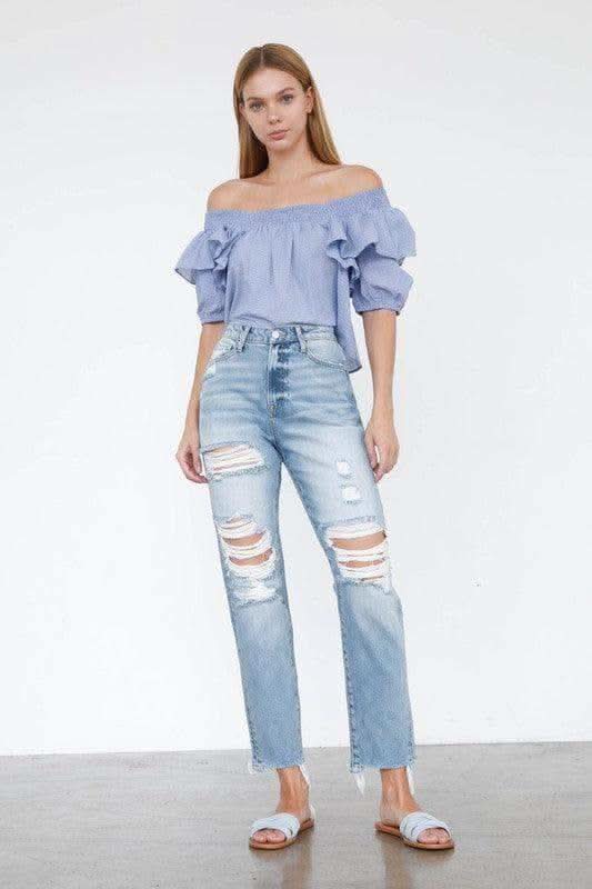 INSANE GENE High Rise Mom Jeans - SwagglyLife Home & Fashion
