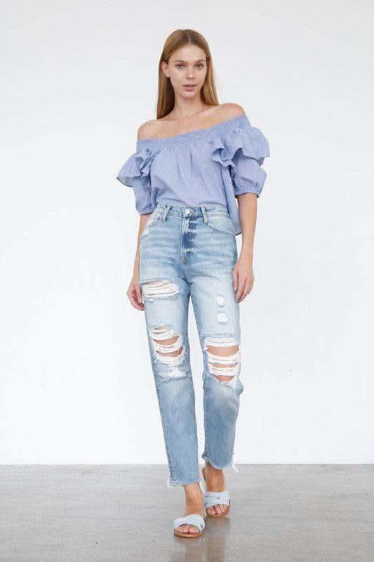 INSANE GENE High Rise Mom Jeans - SwagglyLife Home & Fashion