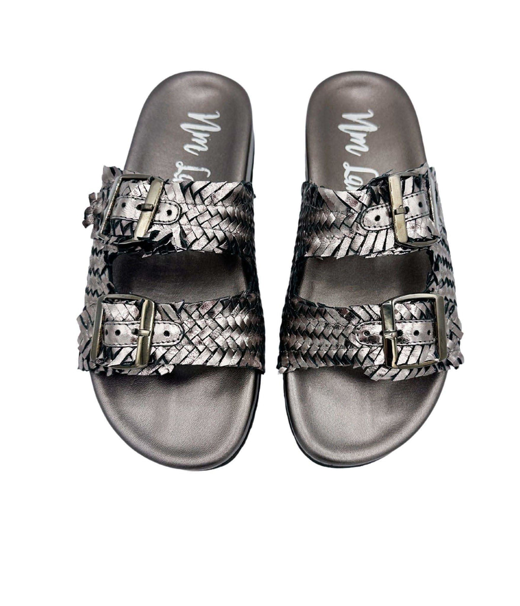 Naughty Monkey Intertwine Dual Woven Strap Slide in Pewter in - Shoes photo