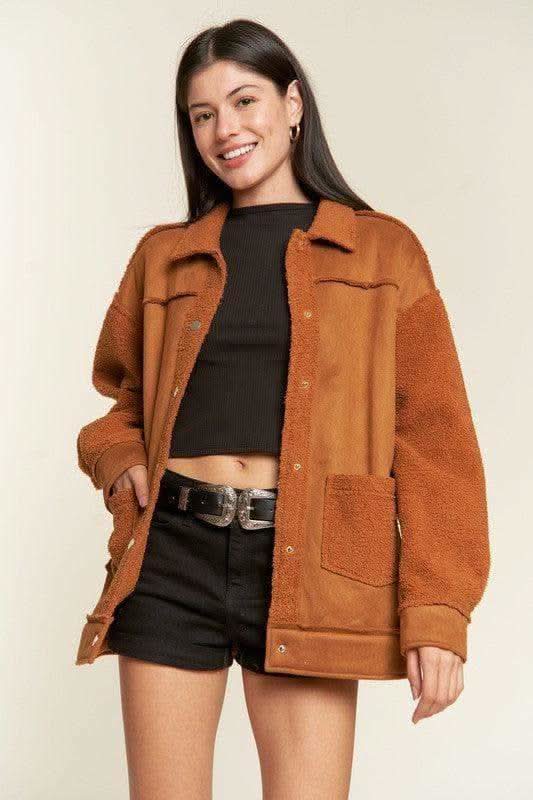 Jade By Jane PLUS Faux Fur and Suede Jacket in CAMEL - Coats & Jackets photo