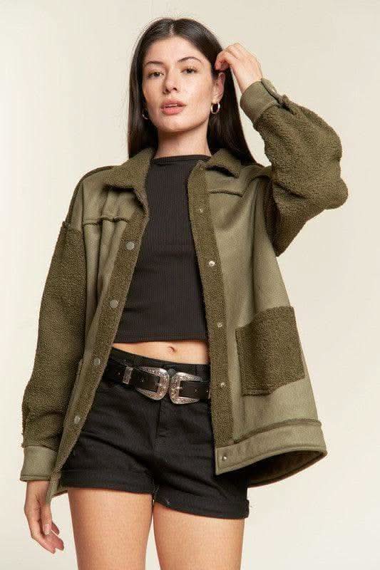 Jade By Jane PLUS Faux Fur and Suede Jacket in OLIVE - Coats & Jackets photo