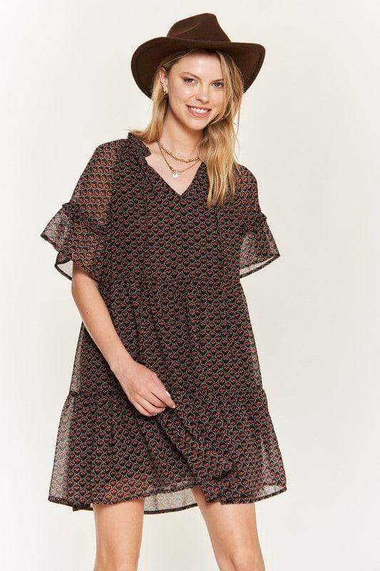 Jade By Jane PLUS Floral Print V-Neck Mini Dress - SwagglyLife Home & Fashion