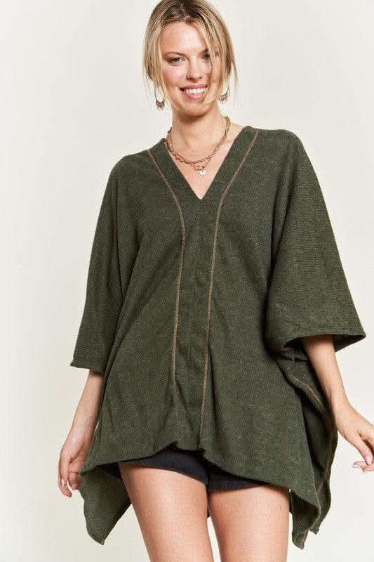 Jade By Jane V Neck Poncho Top - SwagglyLife Home & Fashion