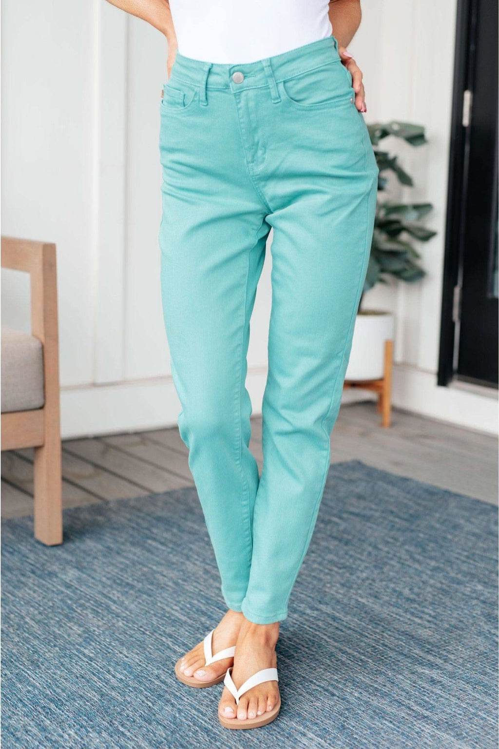 Judy Blue Bridgette High Rise Garment Dyed Slim Jeans in Aquamarine in - Womens photo