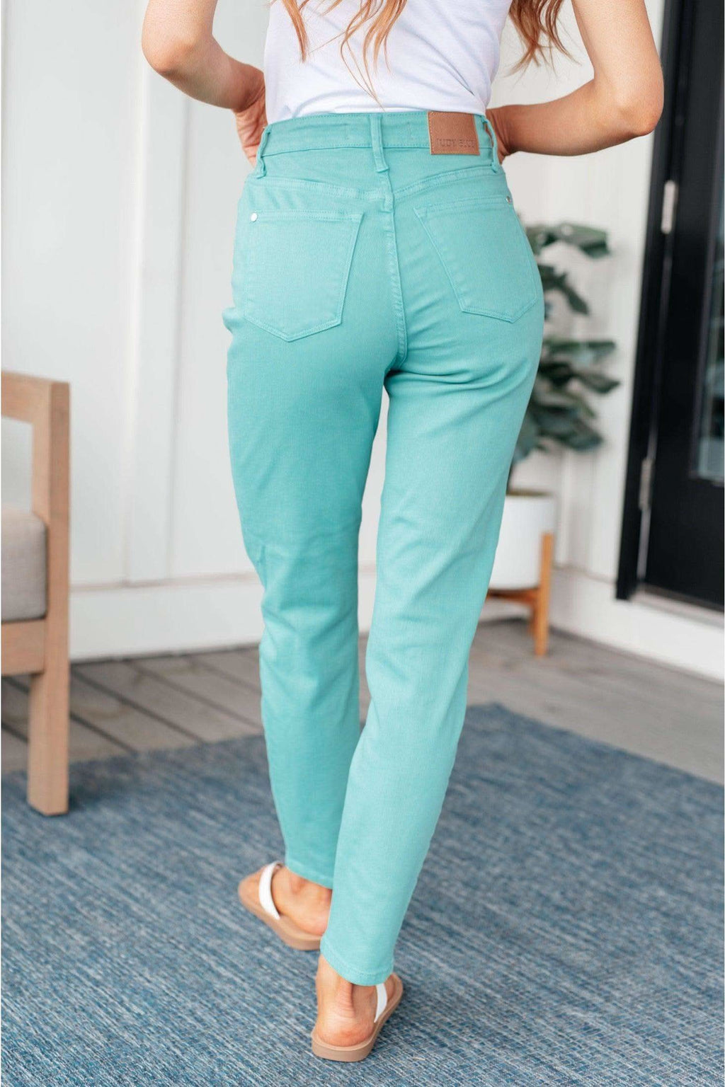 Judy Blue Bridgette High Rise Garment Dyed Slim Jeans in Aquamarine in - Womens photo