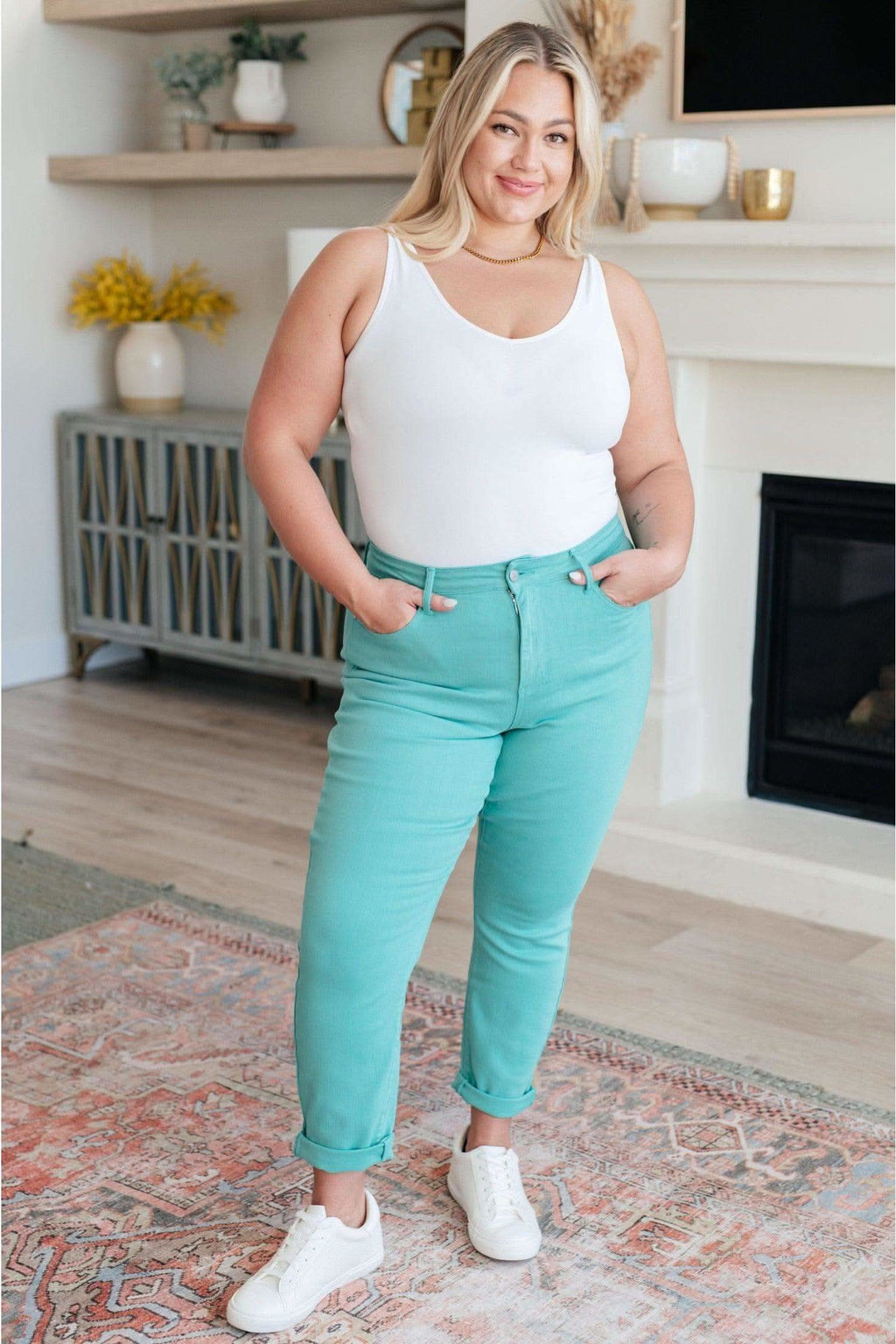 Judy Blue Bridgette High Rise Garment Dyed Slim Jeans in Aquamarine in - Womens photo