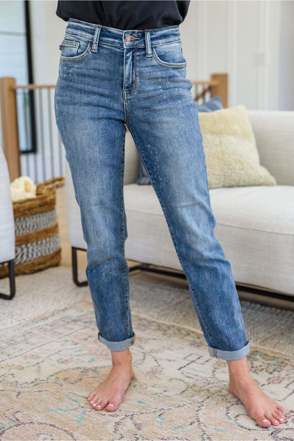 Judy Blue Corey Hi Rise Bleach Splash Boyfriend Jeans in - Pants photo