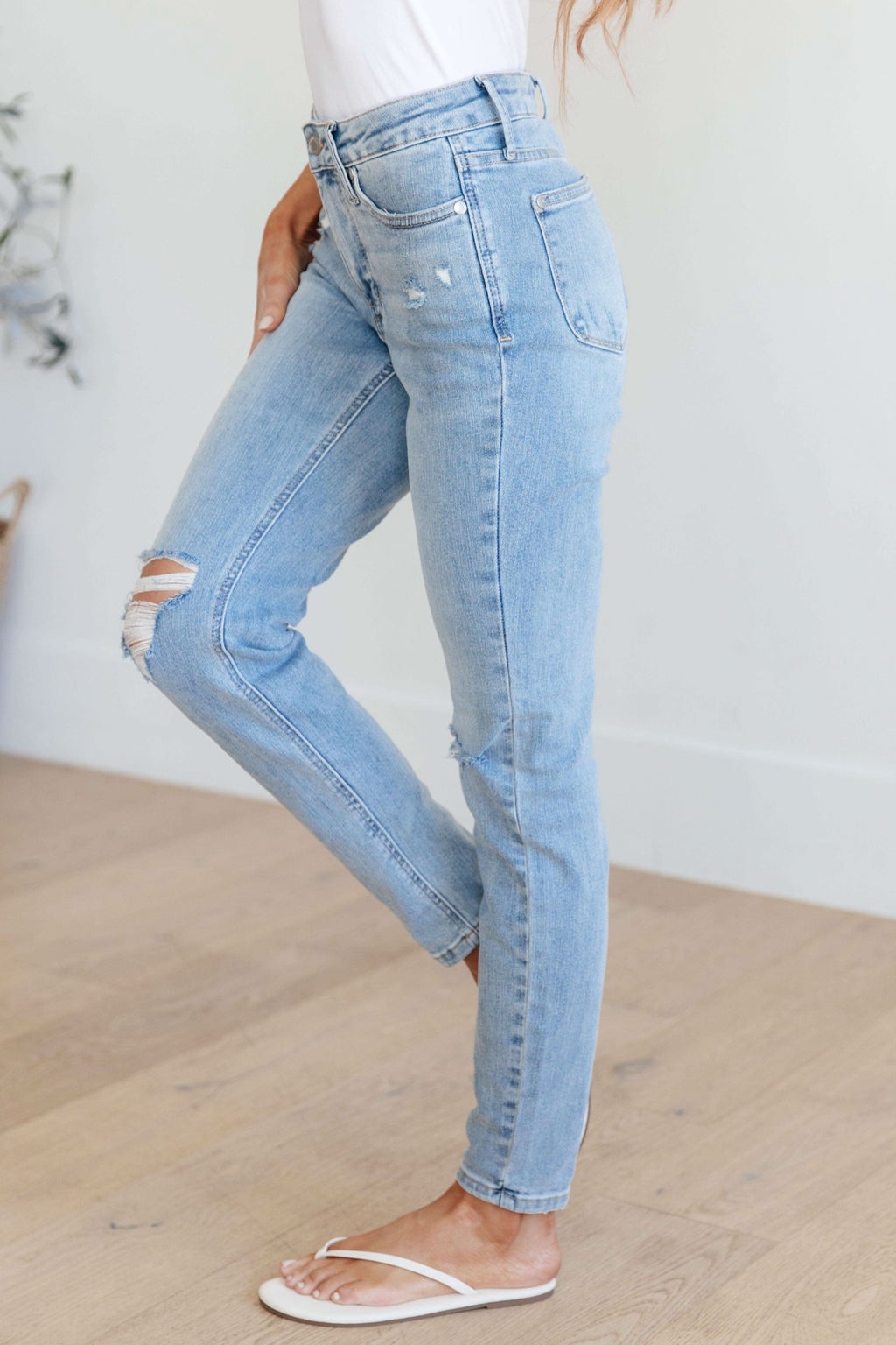 Judy Blue Eloise Mid Rise Control Top Distressed Skinny Jeans in - Pants photo