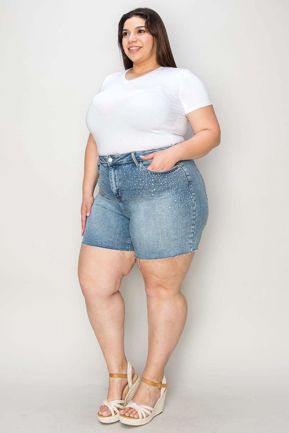 Judy Blue Full Size High Waist Raw Hem Denim Shorts in - Shorts photo