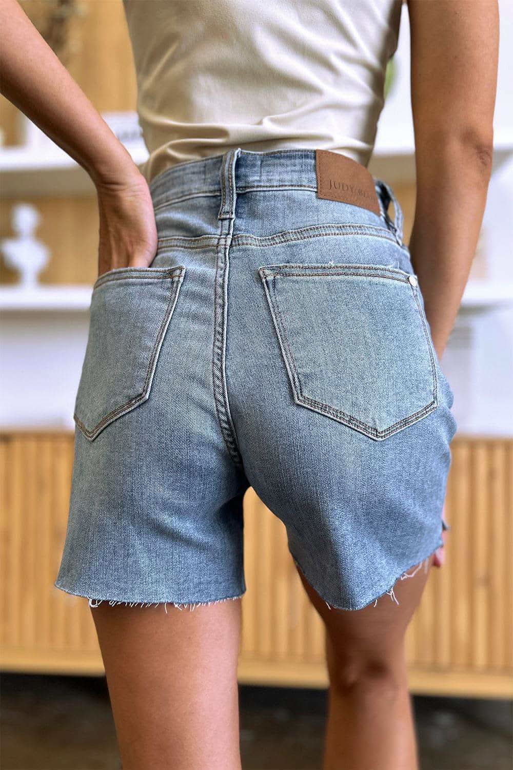 Judy Blue Full Size High Waist Raw Hem Denim Shorts in - Shorts photo