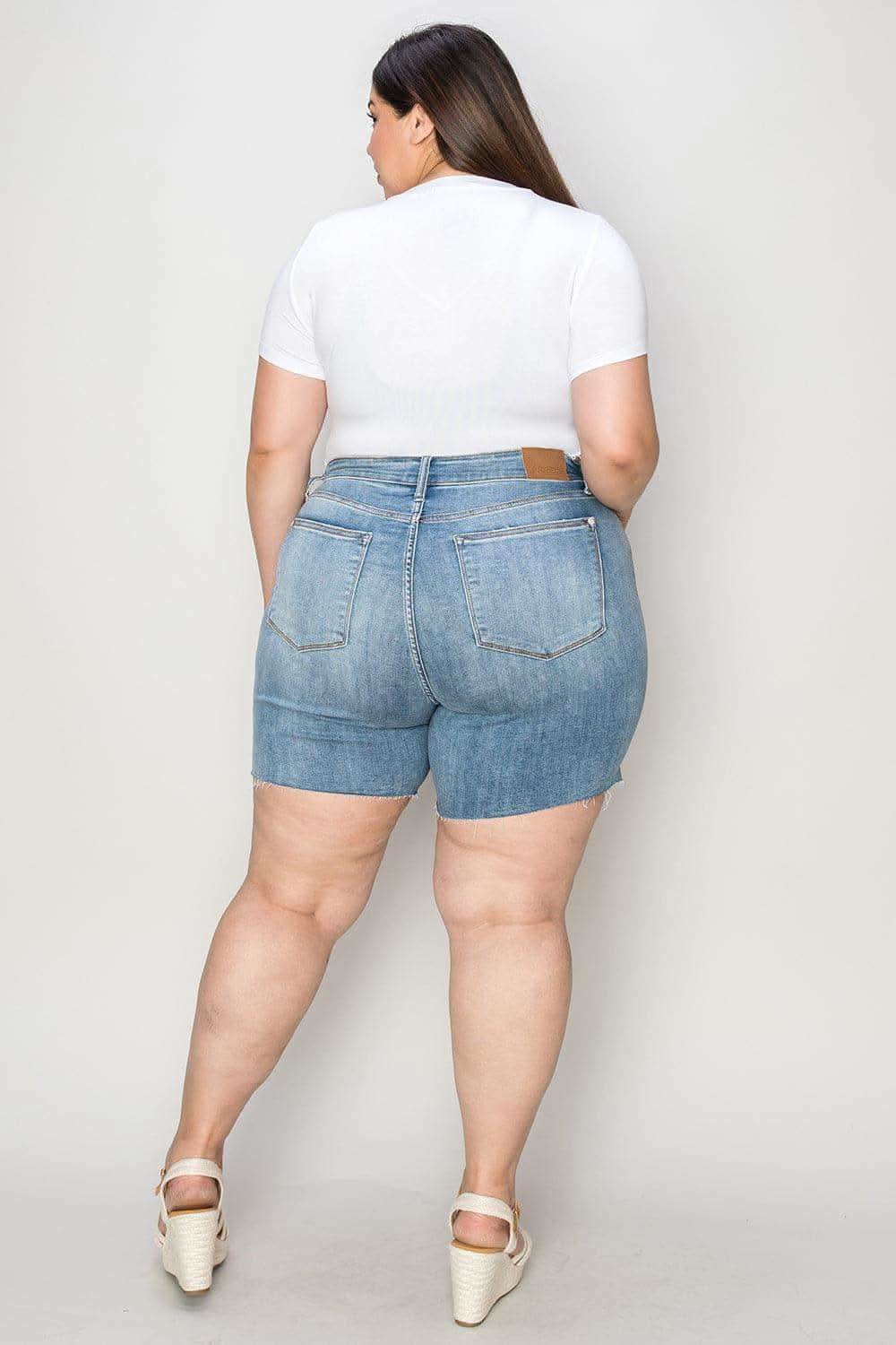 Judy Blue Full Size High Waist Raw Hem Denim Shorts in - Shorts photo