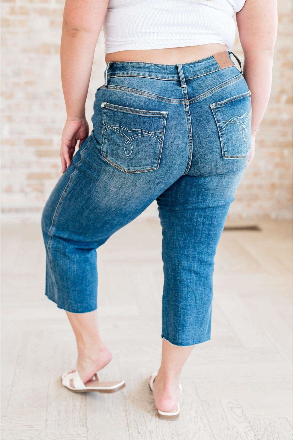 Judy Blue Hayes High Rise Wide Leg Crop Jeans in - Denim photo