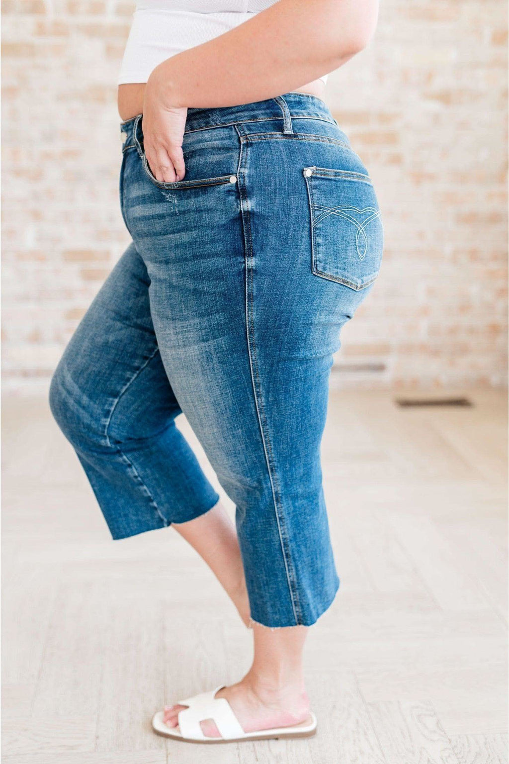 Judy Blue Hayes High Rise Wide Leg Crop Jeans in - Denim photo