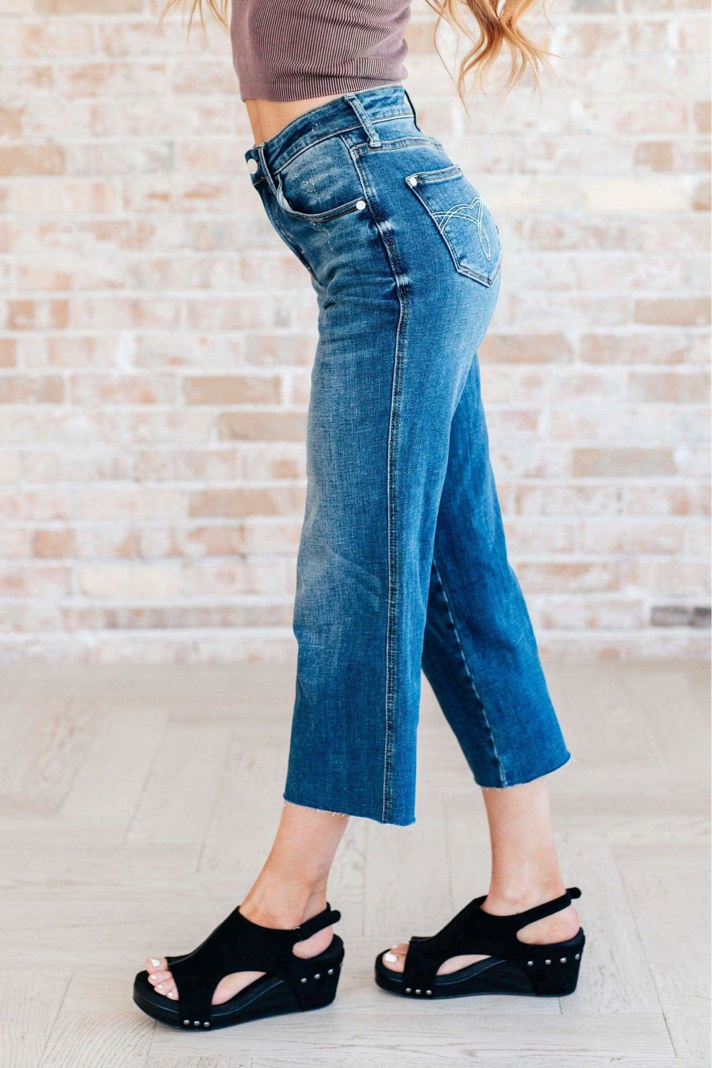 Judy Blue Hayes High Rise Wide Leg Crop Jeans in - Denim photo