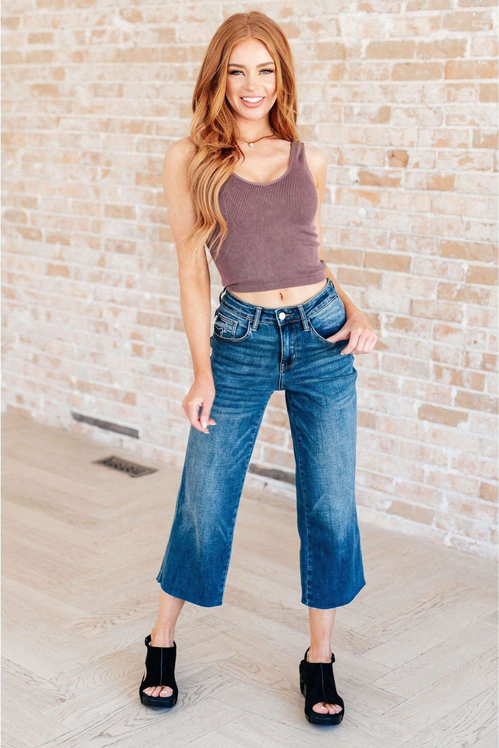 Judy Blue Hayes High Rise Wide Leg Crop Jeans in - Denim photo