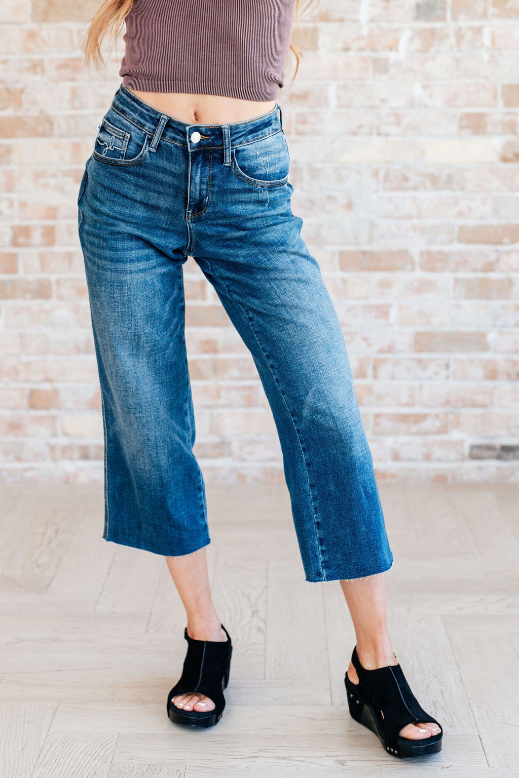 Judy Blue Hayes High Rise Wide Leg Crop Jeans in - Denim photo