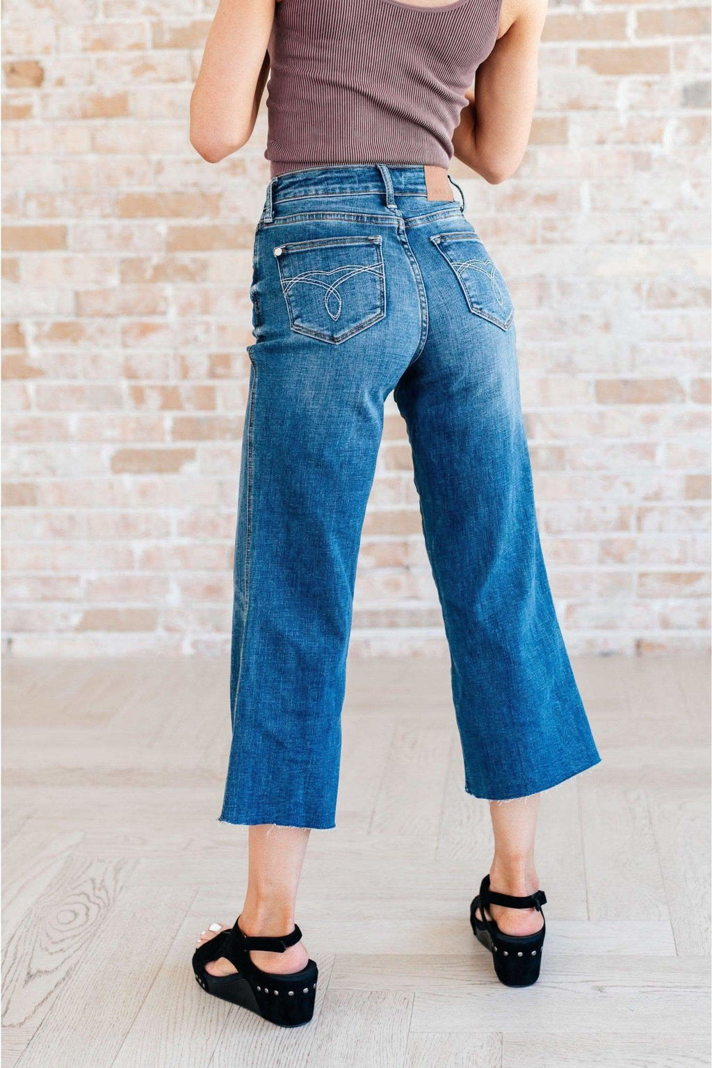 Judy Blue Hayes High Rise Wide Leg Crop Jeans in - Denim photo