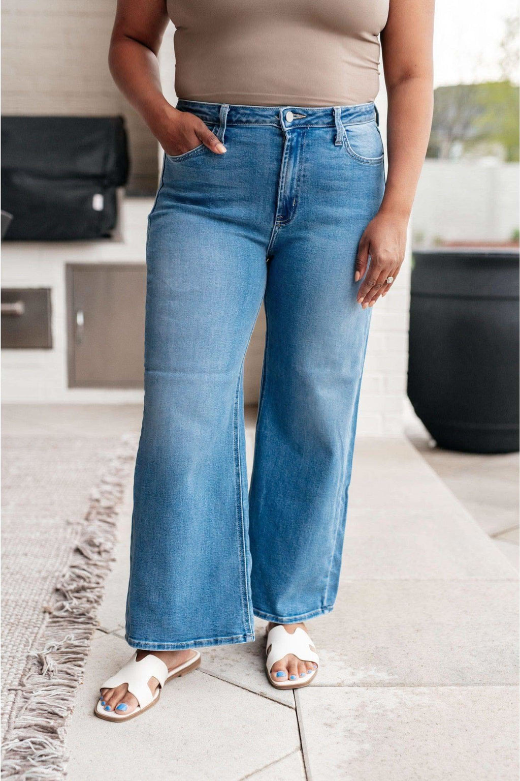 Judy Blue Hayes High Rise Wide Leg Crop Jeans in - Denim photo
