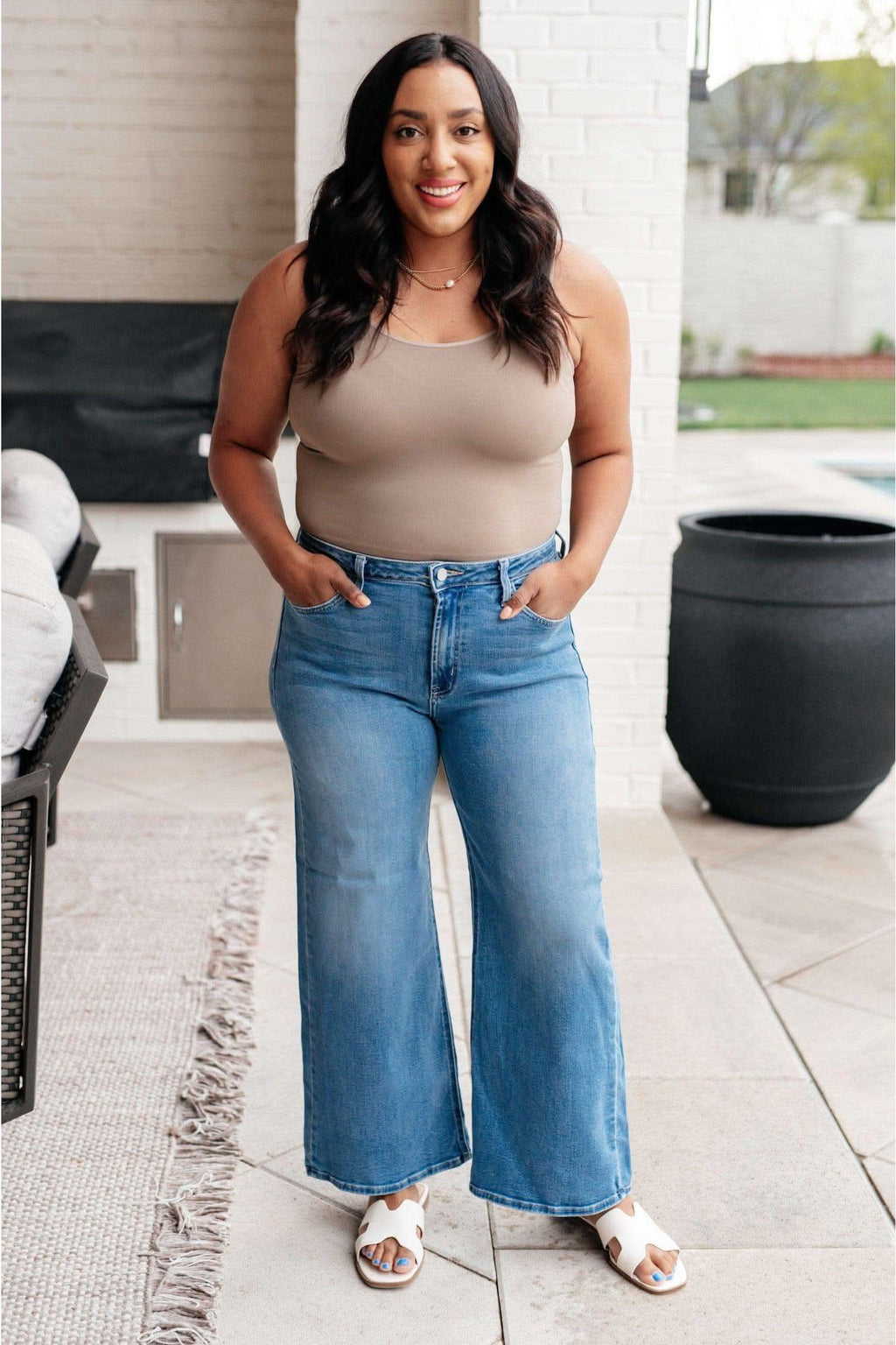 Judy Blue Hayes High Rise Wide Leg Crop Jeans in - Denim photo