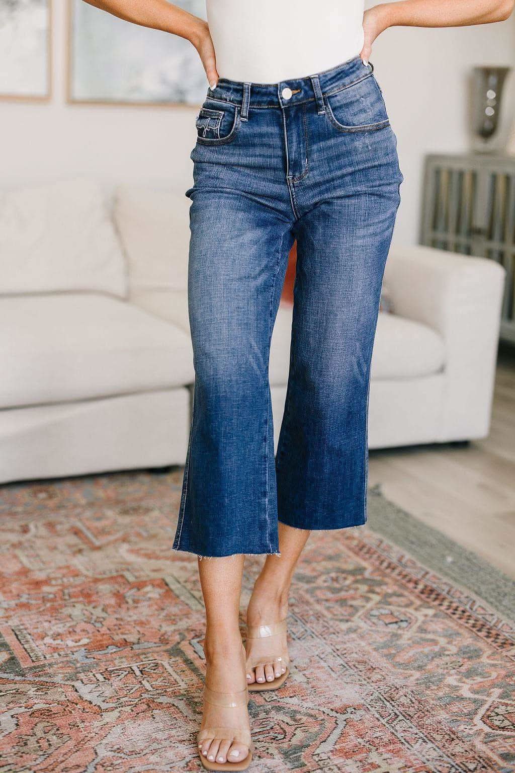 Judy Blue Hayes High Rise Wide Leg Crop Jeans in - Denim photo