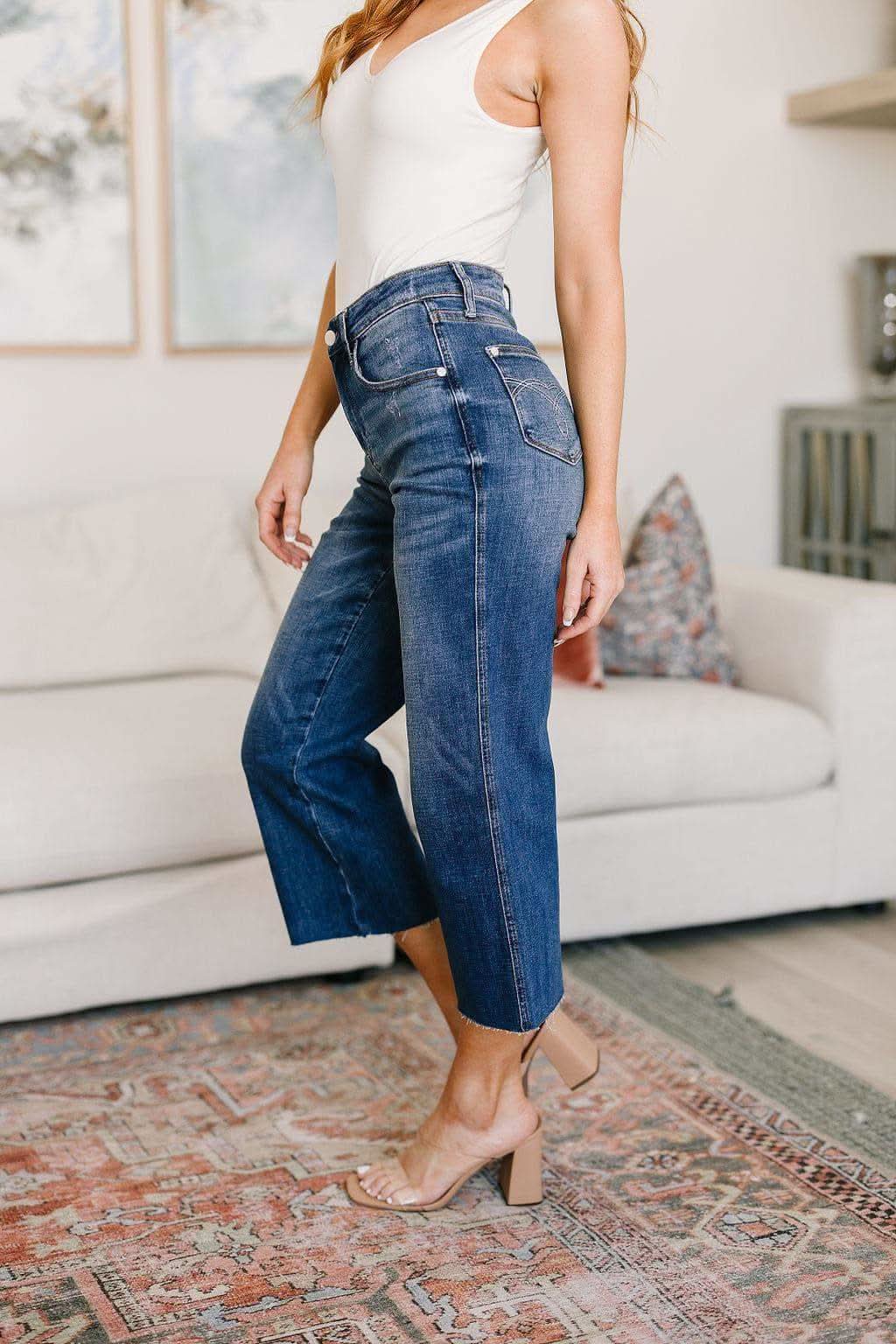 Judy Blue Hayes High Rise Wide Leg Crop Jeans in - Denim photo