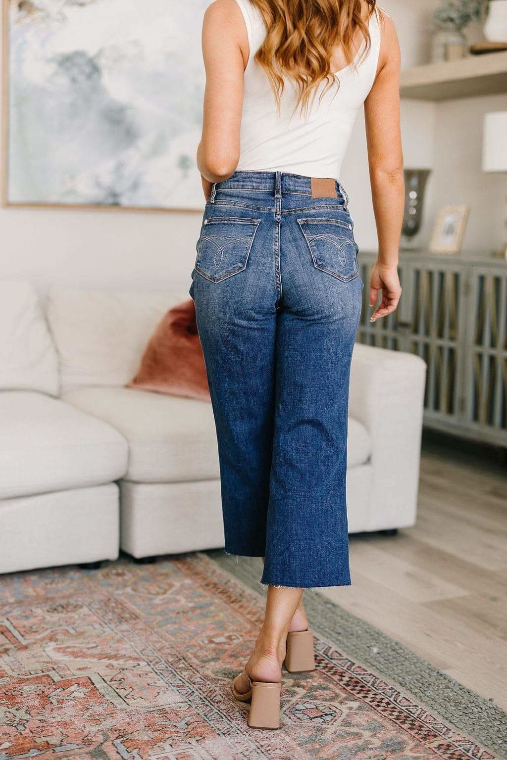 Judy Blue Hayes High Rise Wide Leg Crop Jeans in - Denim photo