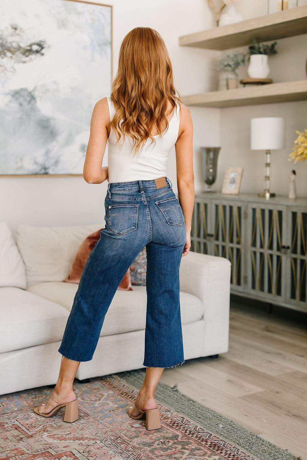 Judy Blue Hayes High Rise Wide Leg Crop Jeans in - Denim photo