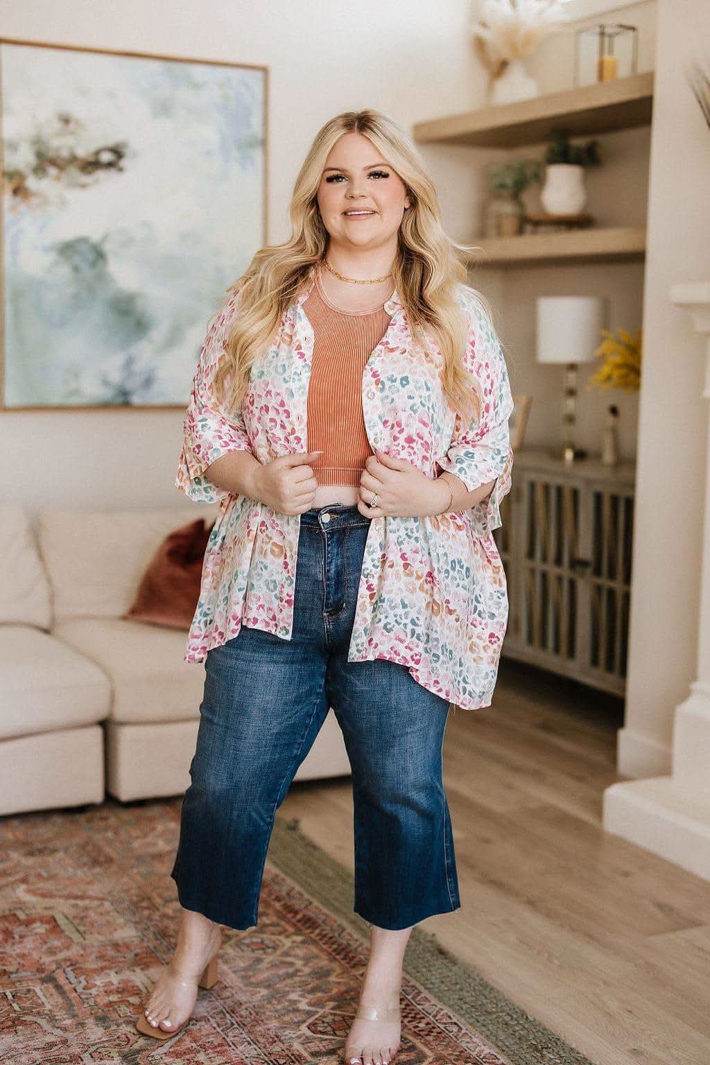 Judy Blue Hayes High Rise Wide Leg Crop Jeans in - Denim photo