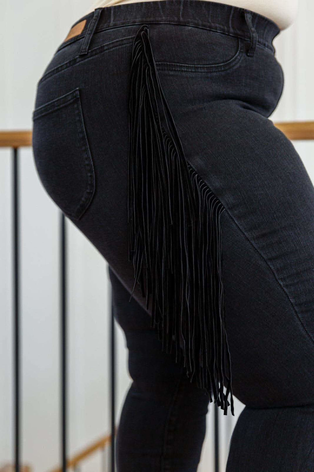 Judy Blue Hilary Side Fringe Skinny Jegging, Black in - Pants photo