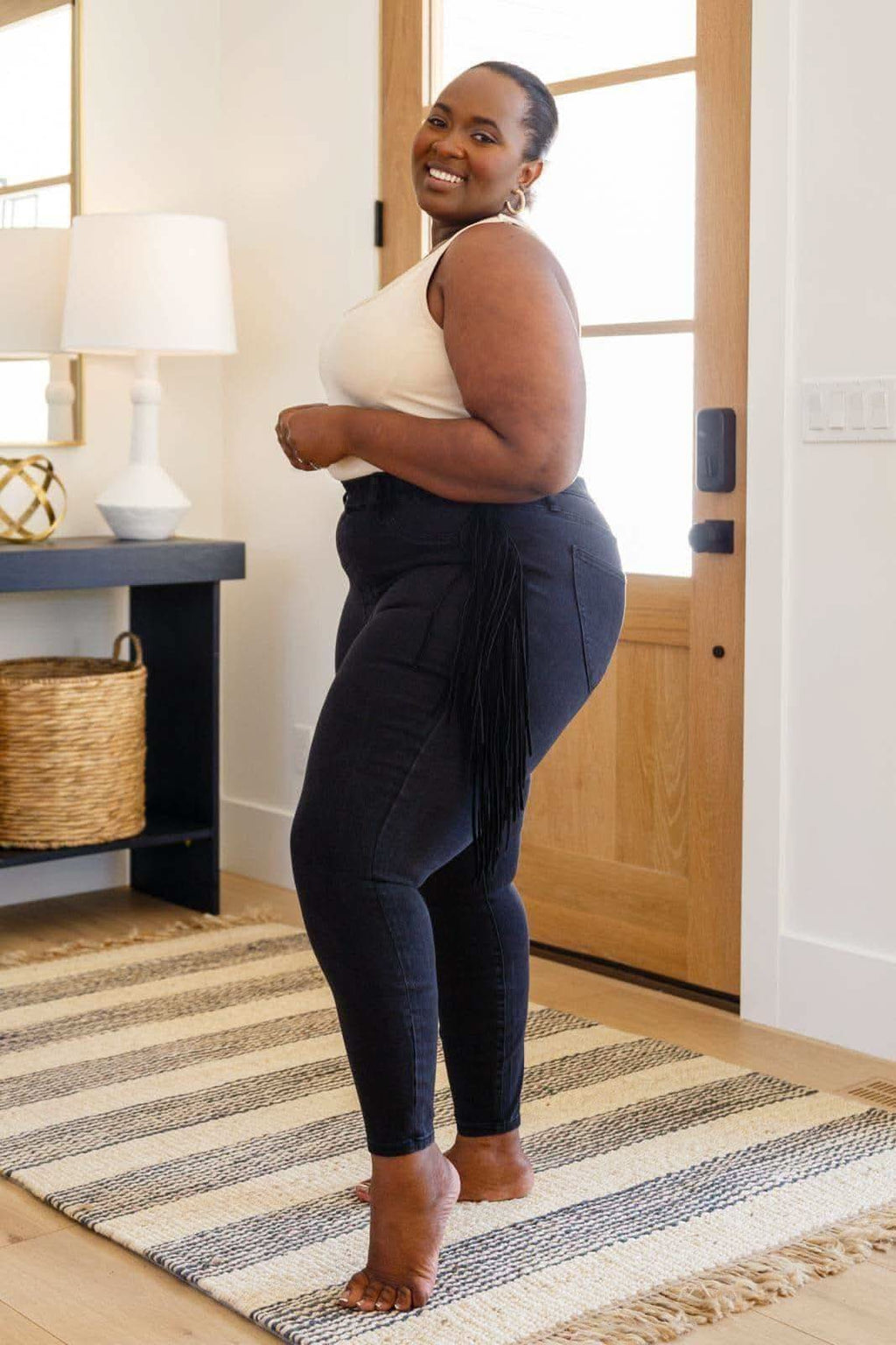 Judy Blue Hilary Side Fringe Skinny Jegging, Black in - Pants photo