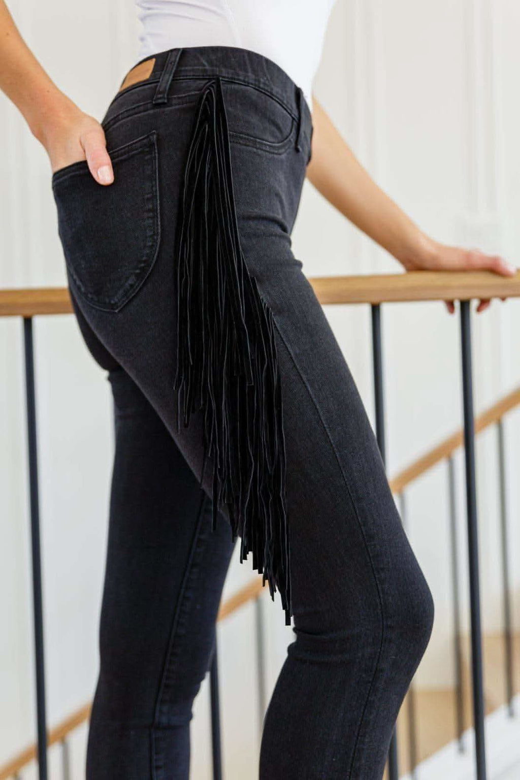 Judy Blue Hilary Side Fringe Skinny Jegging, Black in - Pants photo