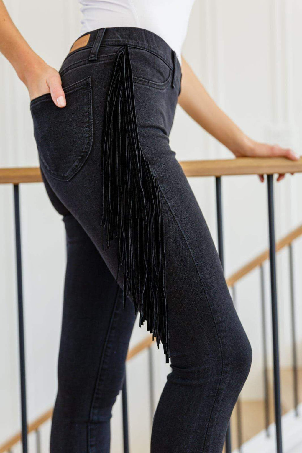 Judy Blue Hilary Side Fringe Skinny Jegging, Black in - Pants photo