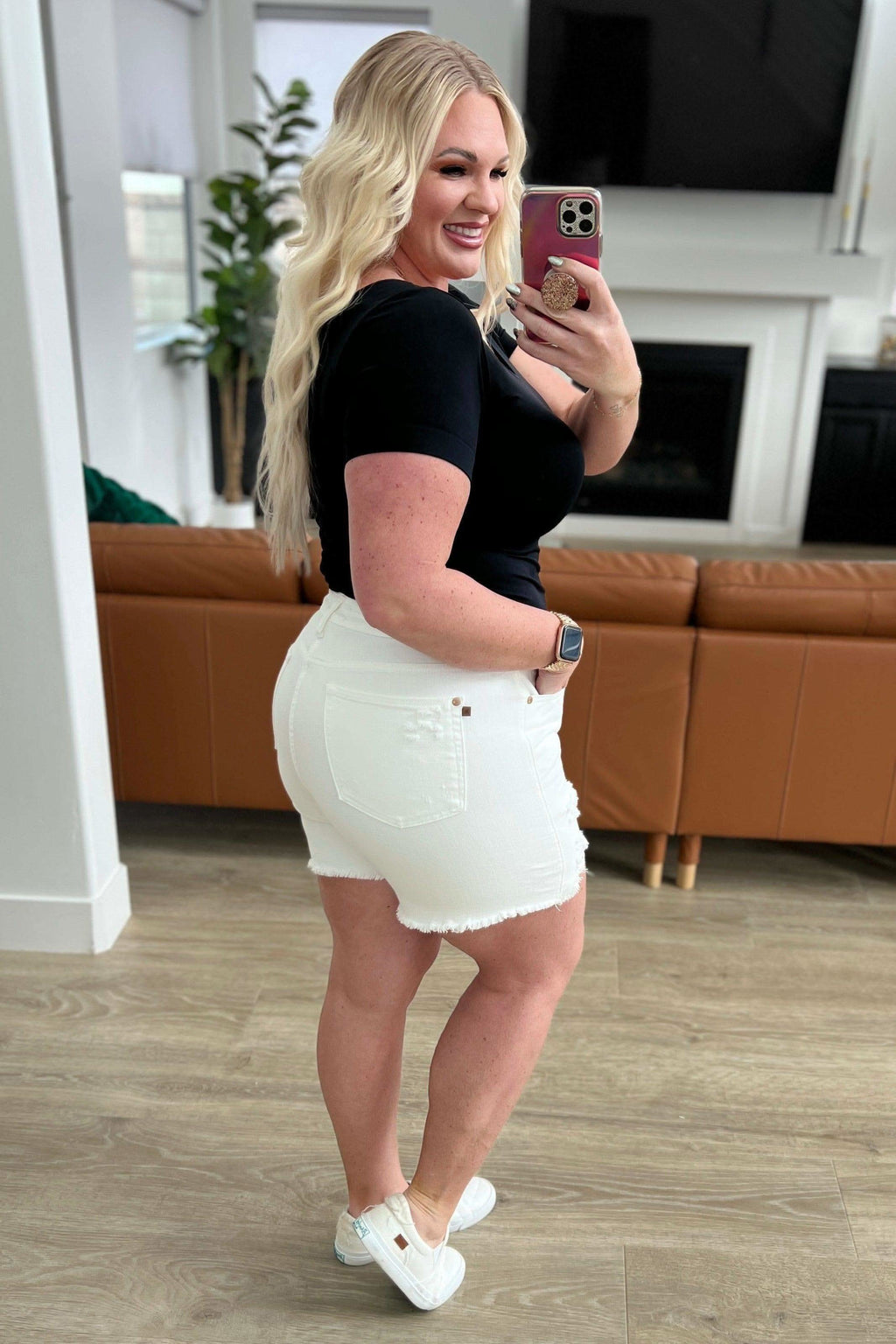 Judy Blue Jessie High Rise Rigid Magic Cutoff Shorts in White in - Womens photo