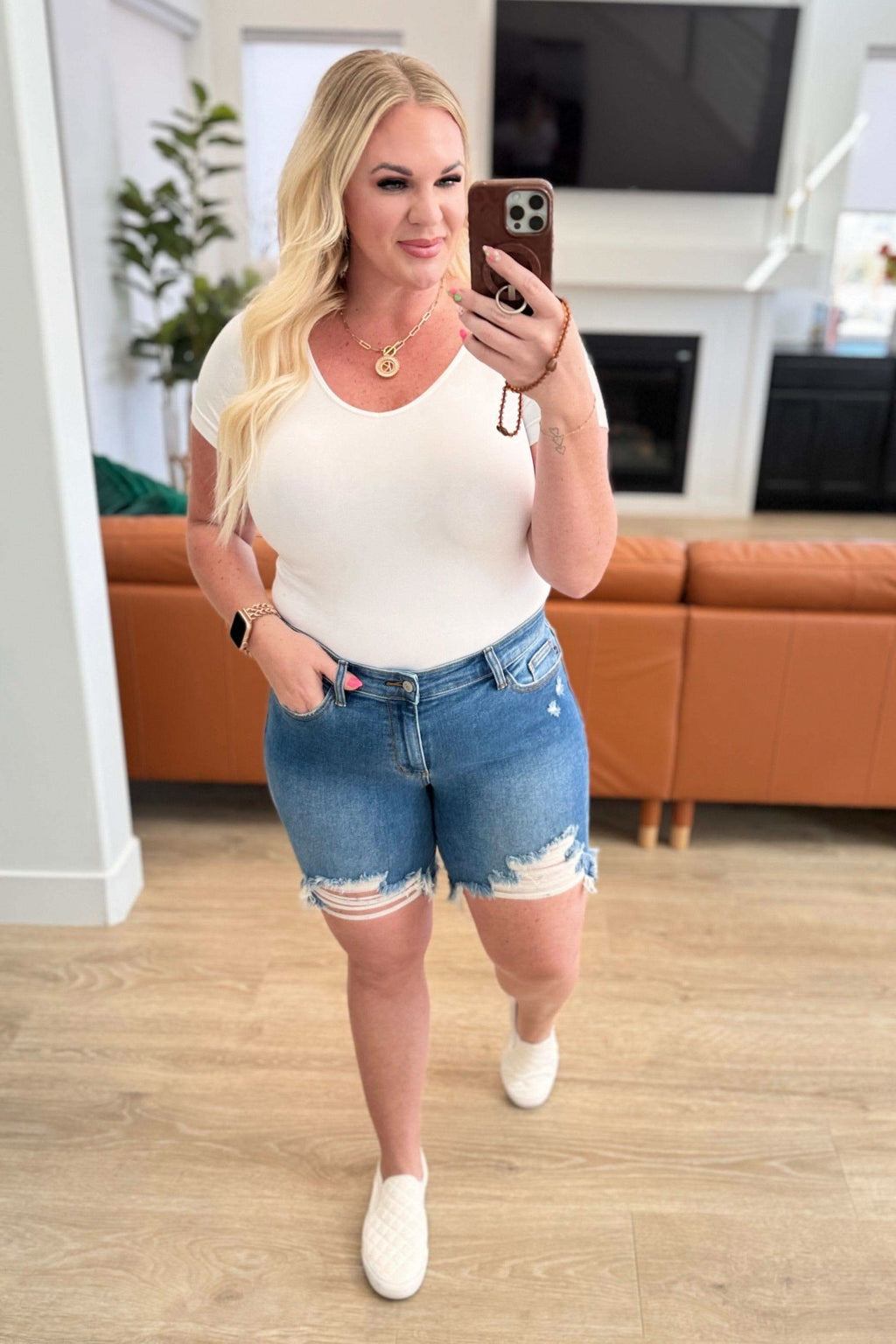 JUDY BLUE Kelsey Mid Rise Distressed Cutoff Shorts in - Shorts photo