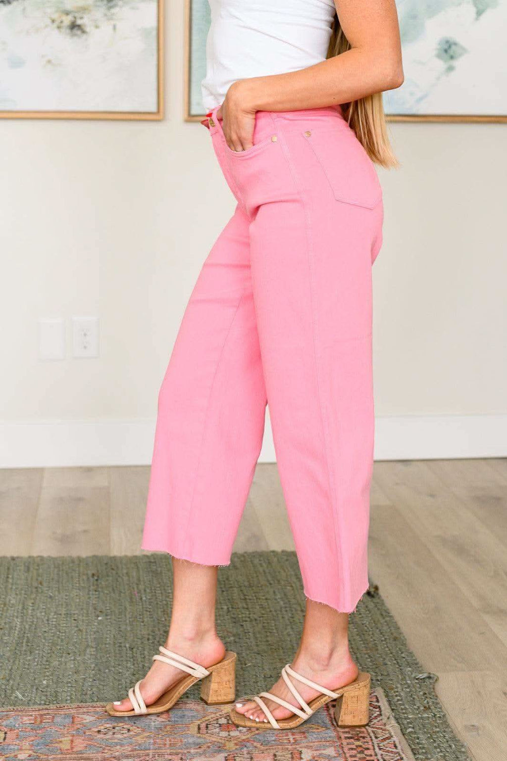 Judy Blue Lisa High Rise Control Top Wide Leg Crop Jeans in Pink in - Jeans photo