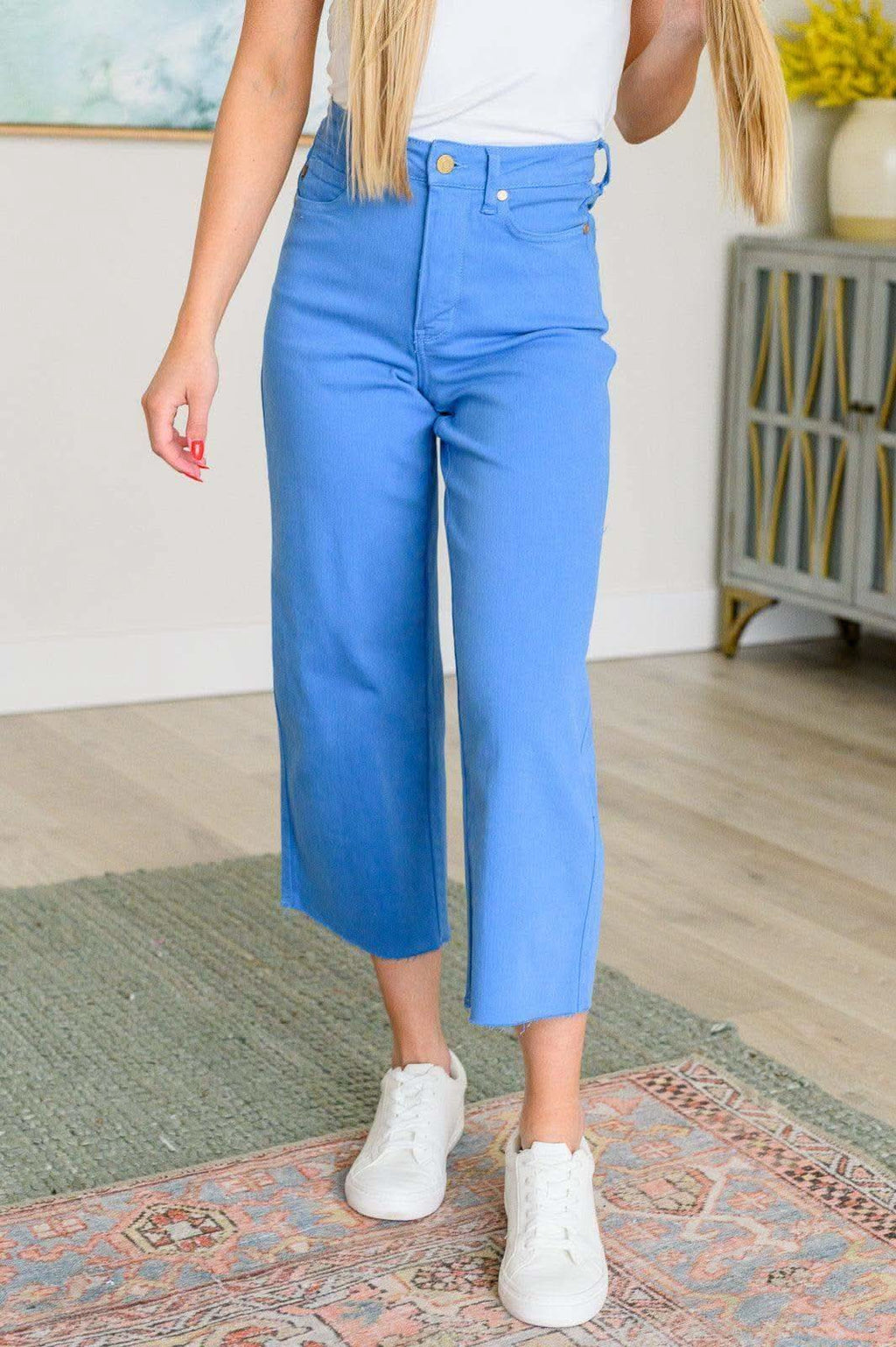 Judy Blue Lisa High Rise Control Top Wide Leg Crop Jeans in Sky Blue in - Denim photo