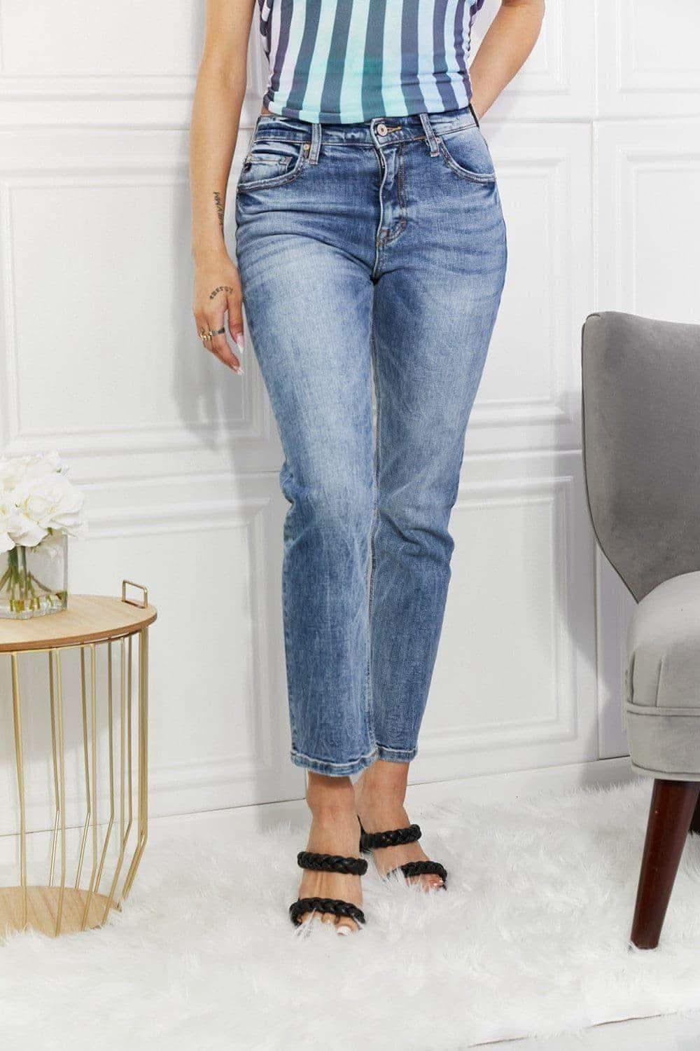 Kancan Full Size Amara High Rise Slim Straight Jeans in Medium - Pants photo