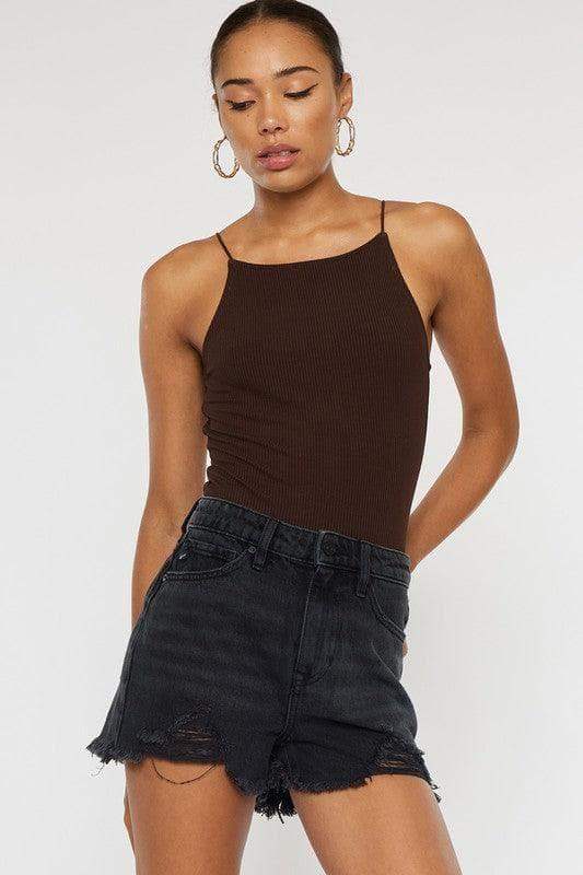 KanCan High Rise Denim Shorts, Dark Grey in DARK GREY - Shorts photo