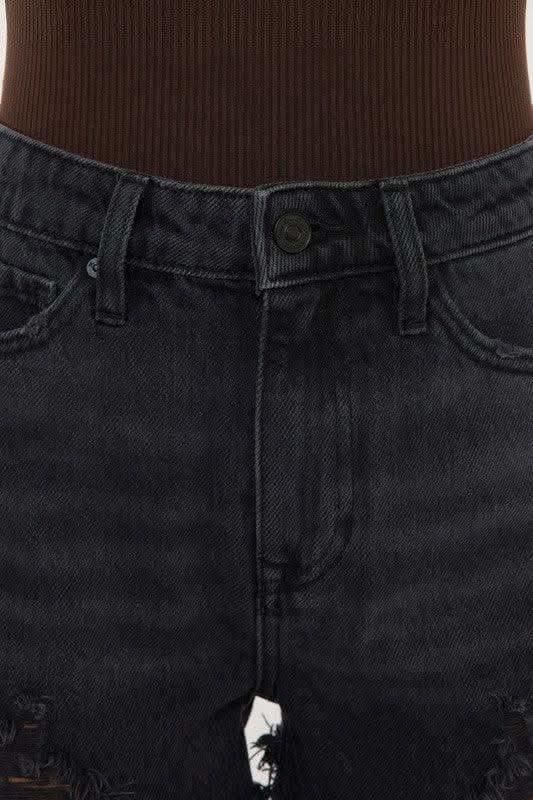 KanCan High Rise Denim Shorts, Dark Grey in - Shorts photo