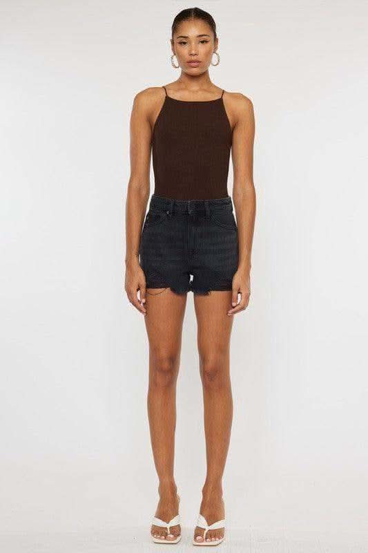 KanCan High Rise Denim Shorts, Dark Grey in - Shorts photo