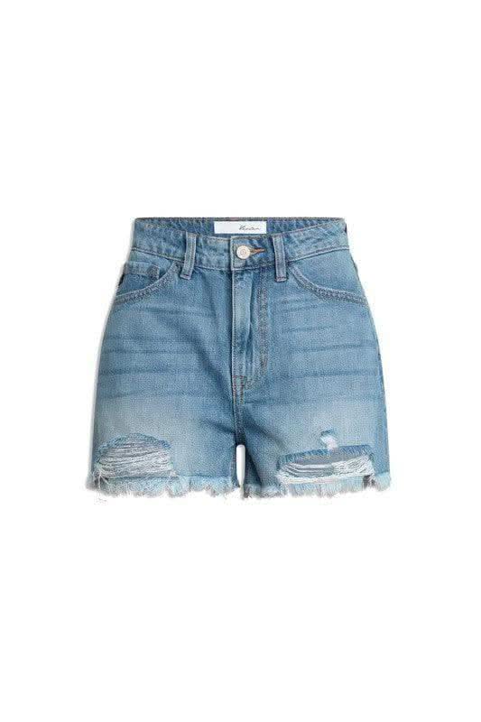 KANCAN High-Rise Mom Shorts with Raw Frayed Hem in - Shorts photo